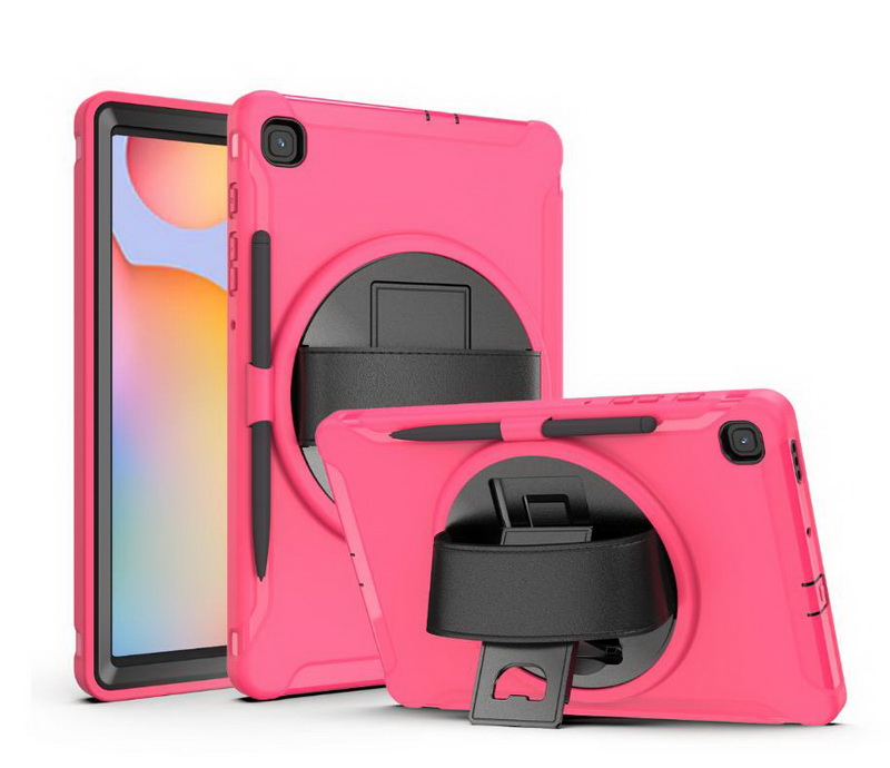 เคส Samsung Galaxy Tab S6 Lite 10.4" P615 P610 #เคสฝาหลังพลาสติกมีขาตั้งหมุนได้ 360° Swivel Kickstand PC + TPU Tablet Combo Shell with Hand Strap มีสายรัดมือ