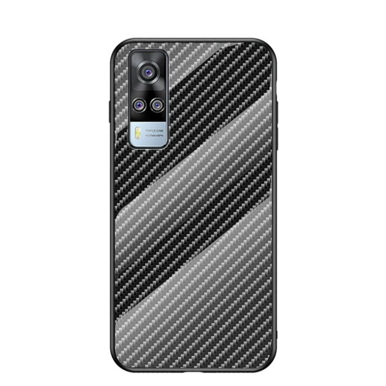 เคส Vivo Y31 2021 #เคสฝาหลัง Gradient Color ลายคาร์บอนไฟเบอร์ Carbon fiber texture Glass Hybrid Soft Silicone Cover