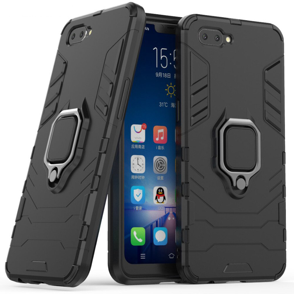 เคส OPPO A3s #เคสฝาหลังพลาสติกแข็ง +TPU Hybrid Case มีแหวนสวมนิ้วโลหะ (สินค้าพร้อมส่ง)