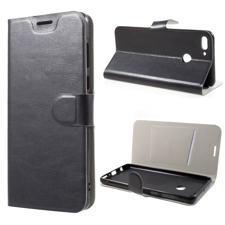 เคส Huawei Y9 (2018) #เคฝาพับหนัง PU ผิวหนังม้าปกเสริมแผ่นเหล็กมีช่องใส่บัตรคุณภาพดี