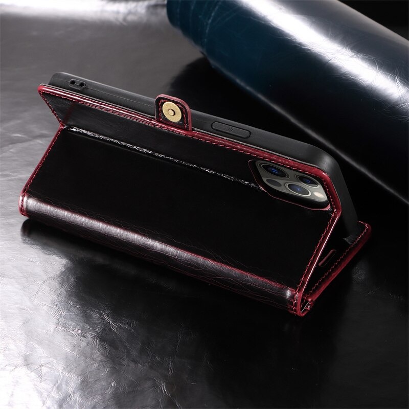 เคส iPhone 13 Pro Max#เคสฝาพับปกหนังสไตล์วินเทจแบบกระเป๋าสตางค์ Retro Lustre Folio Wallet Case
