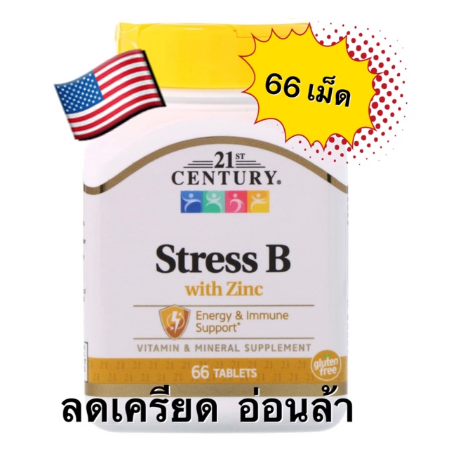 21st Century® Stress B with Zinc 66 เม็ด วิตามินบีรวม ผสมซิงค์
