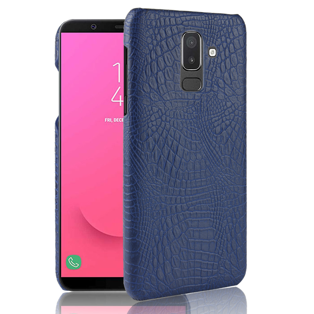 เคส Samsung Galaxy J8 (2018) #เคสฝาหลังพลาสติกแข็งเคลือบหนัง PU ลายผิวหนังจระเข้