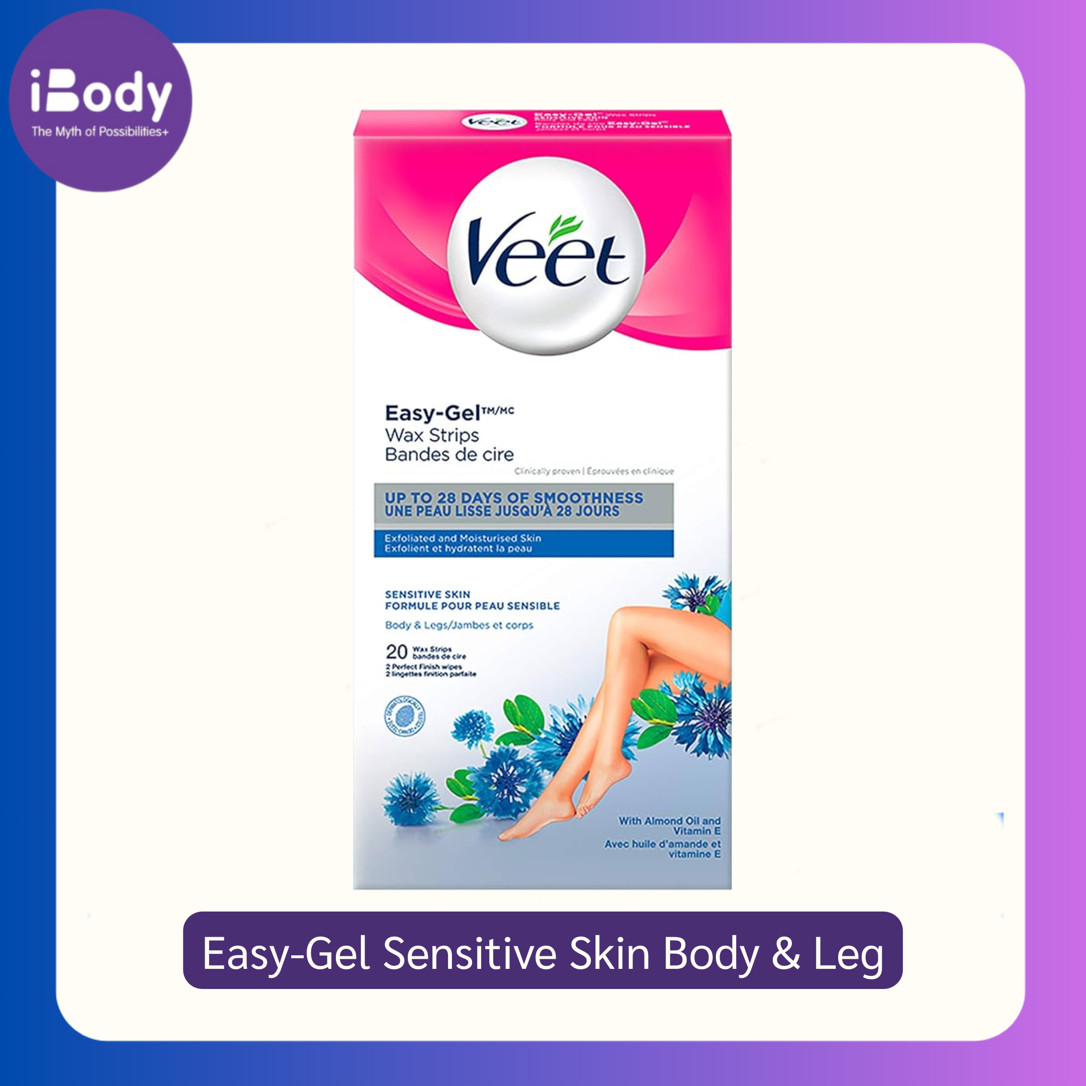 Veet® Easy-Gel Sensitive Skin Body & Leg วีท แผ่นแว็กซ์ขน ร่างกาย