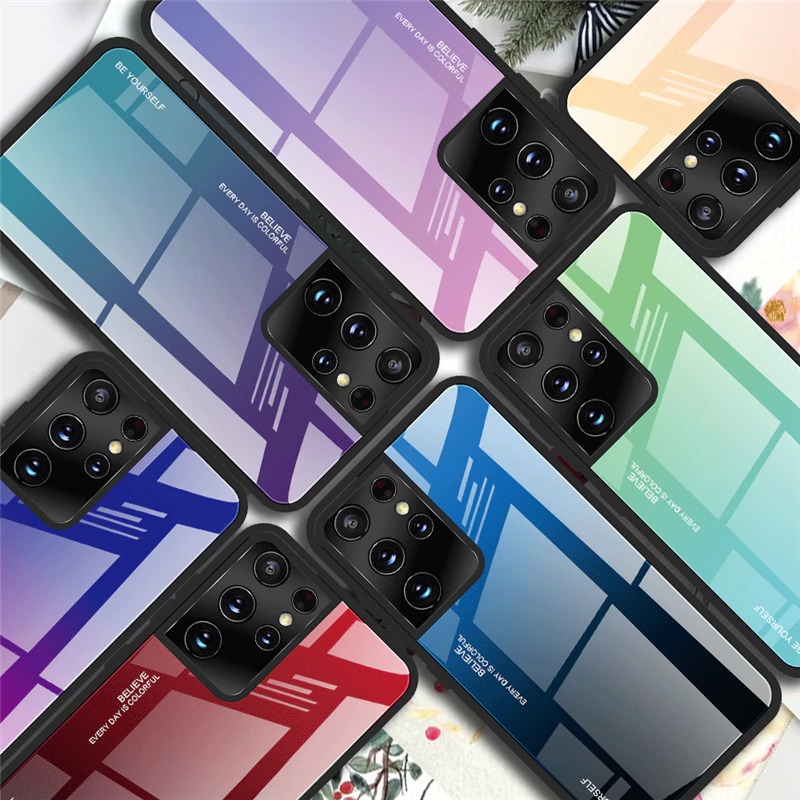 เคส Samsung Galaxy S21 Ultra 5G #เคสฝาหลัง Gradient Color Glass + PC + TPU Hybrid Case