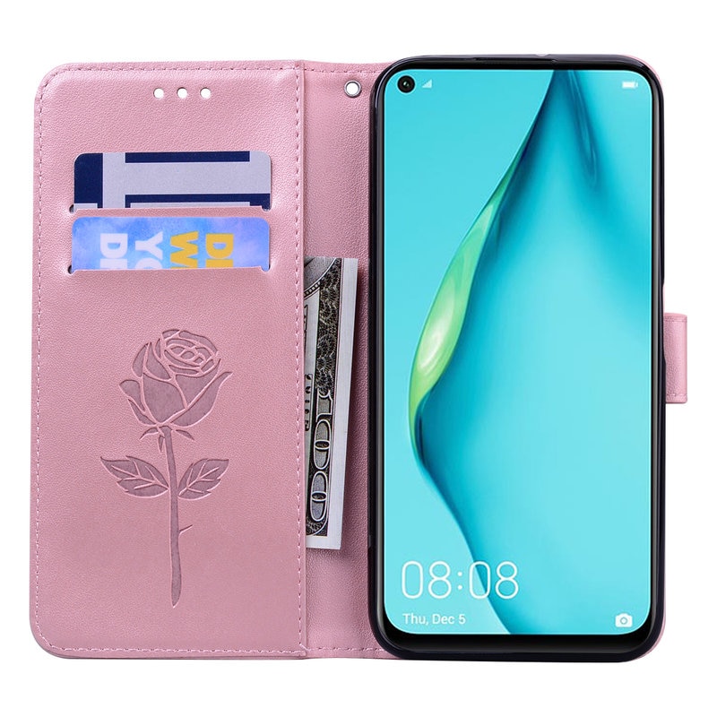 Case OPPO A15#เคสฝาพับหนัง PU ลายดอกกุหลาบแบบกระเป๋าสตางค์ Imprinted Rose Leather