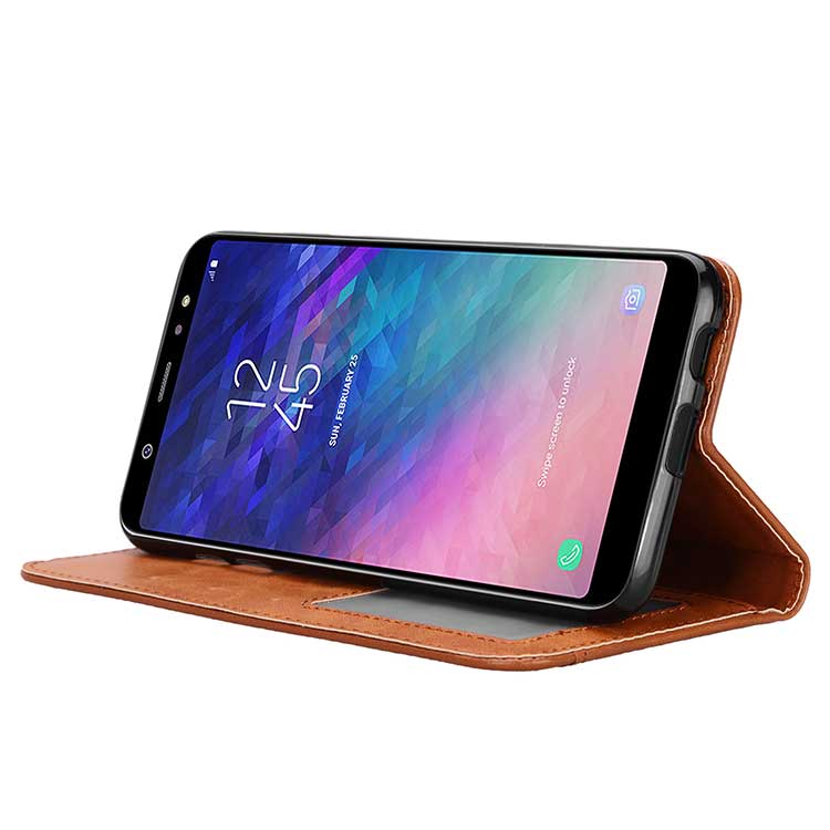 เคส Samsung Galaxy A6+ (2018) #เคสฝาพับแบบกระเป๋าสตางค์หนัง PU มีช่องเสียบบัตรคุณภาพดี