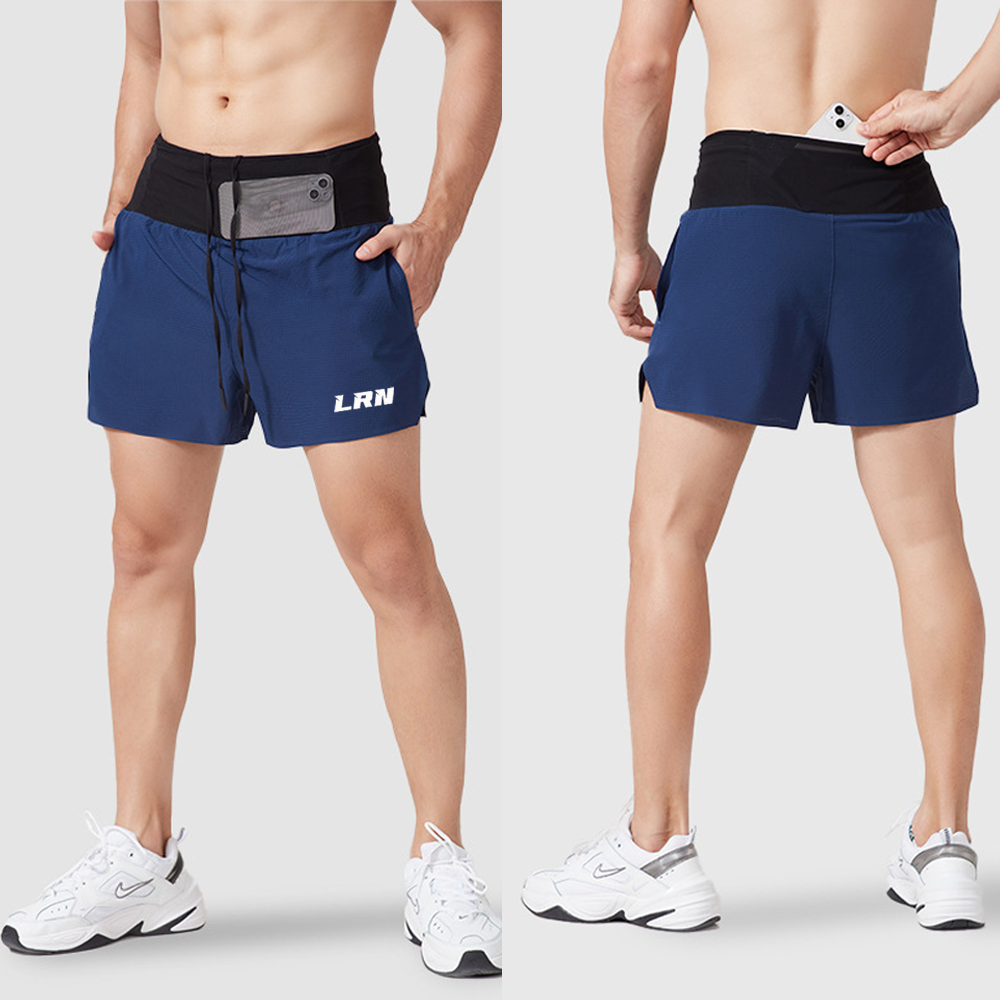 กางเกงวิ่งขาสั้น วิ่งเทรล 3" มีซัปใน มีกระเป๋าใส่ของที่รอบเอวในตัว โลโก้เรืองแสง (F27)