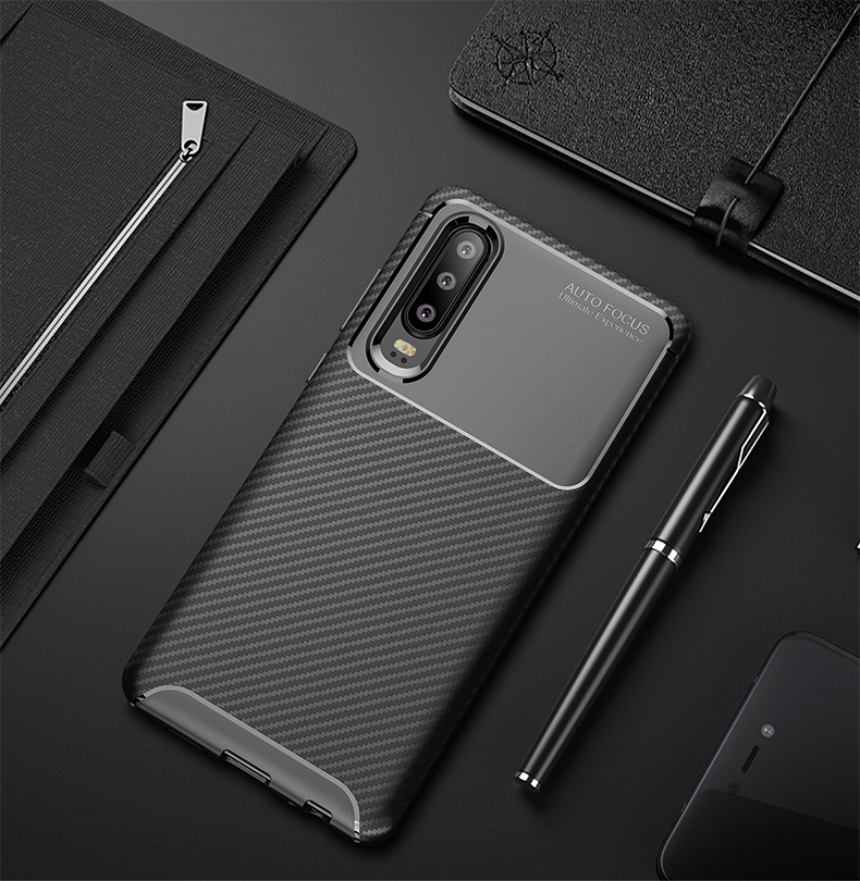 เคส Huawei P30 #เคสฝาหลังนิ่ม Carbon Fiber Drop Resistant TPU
