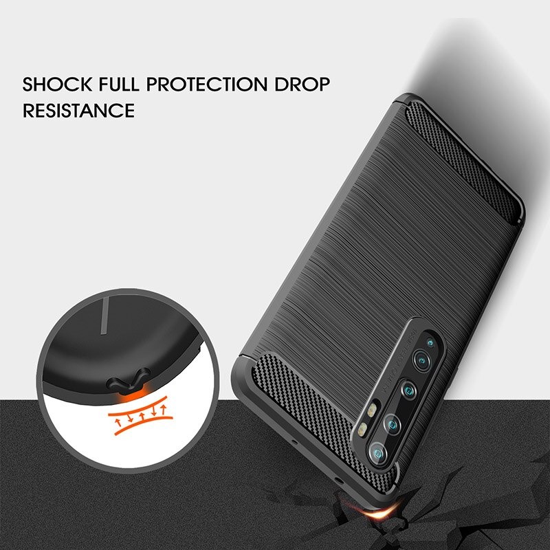 Case Xiaomi Mi Note 10 Pro #เคสฝาหลังตกแต่งคาร์บอนไฟเบอร์ ผิวขัดแปรง Brushered TPU Back Case
