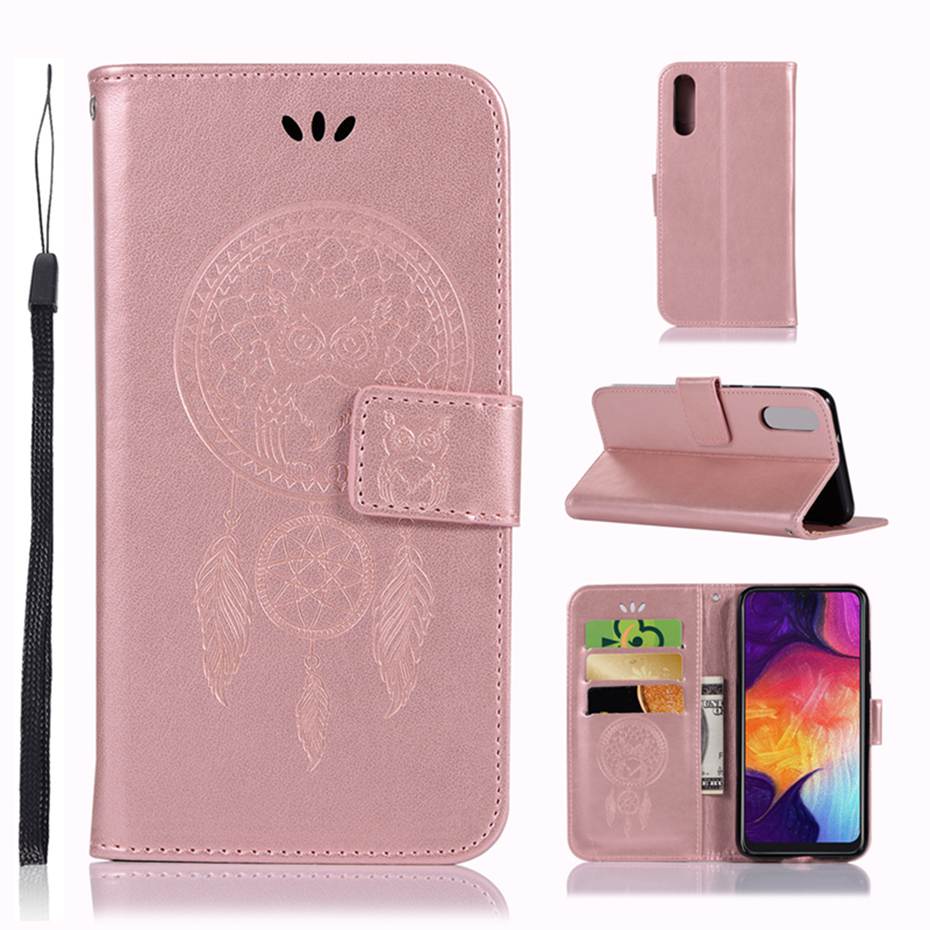 เคส Samsung Galaxy A70 #เคสฝาพับแบบกระเป๋าสตางค์ฝาพับหนัง PU ลายนกฮูก Imprint Owl Dream Catcher PU Leather