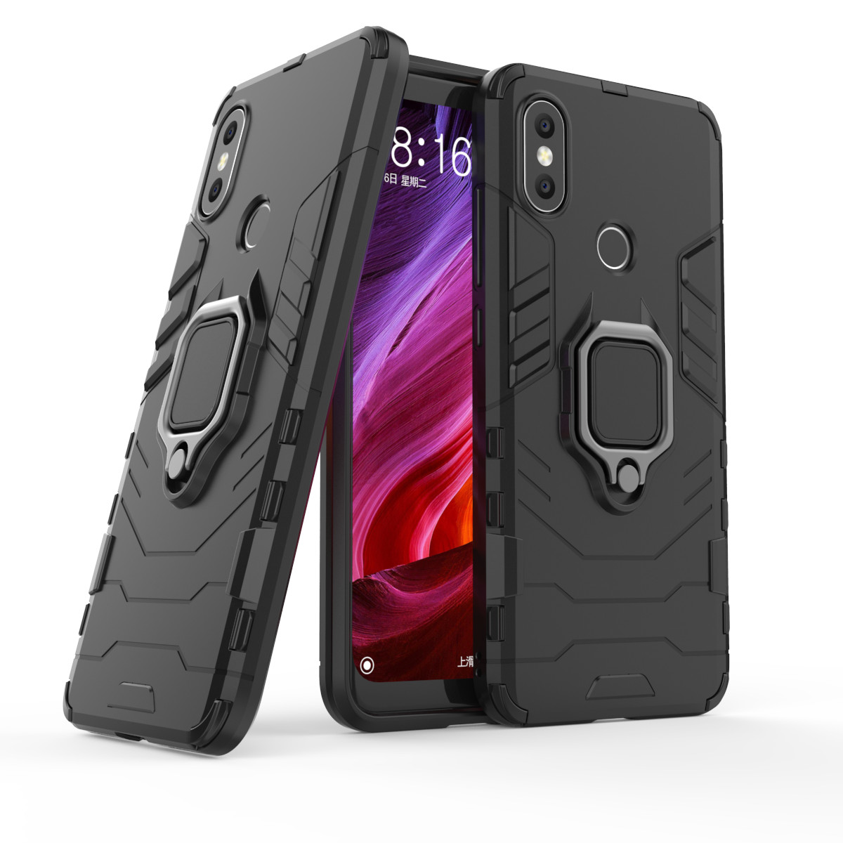 เคส Xiaomi Mi A2 Lite #เคสฝาหลังพลาสติกแข็ง +TPU Hybrid Case พร้อมแหวนสวมนิ้วโลหะ