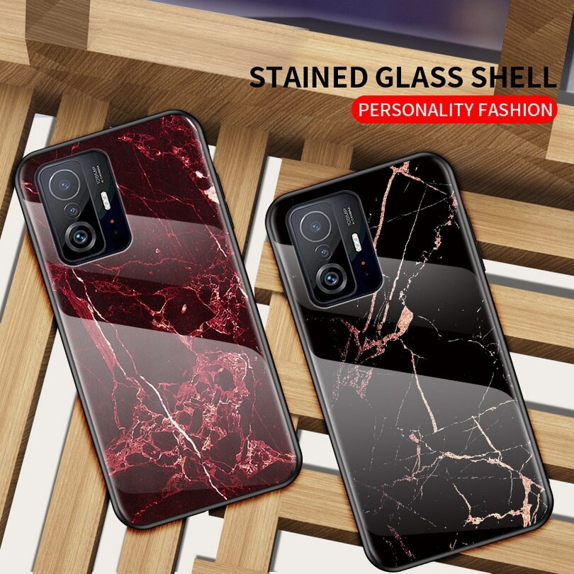 เคส Xiaomi 11T / 11T Pro #เคสฝาหลัง Gradient Color ลายหินอ่อน Glass + PC + TPU Hybrid Case