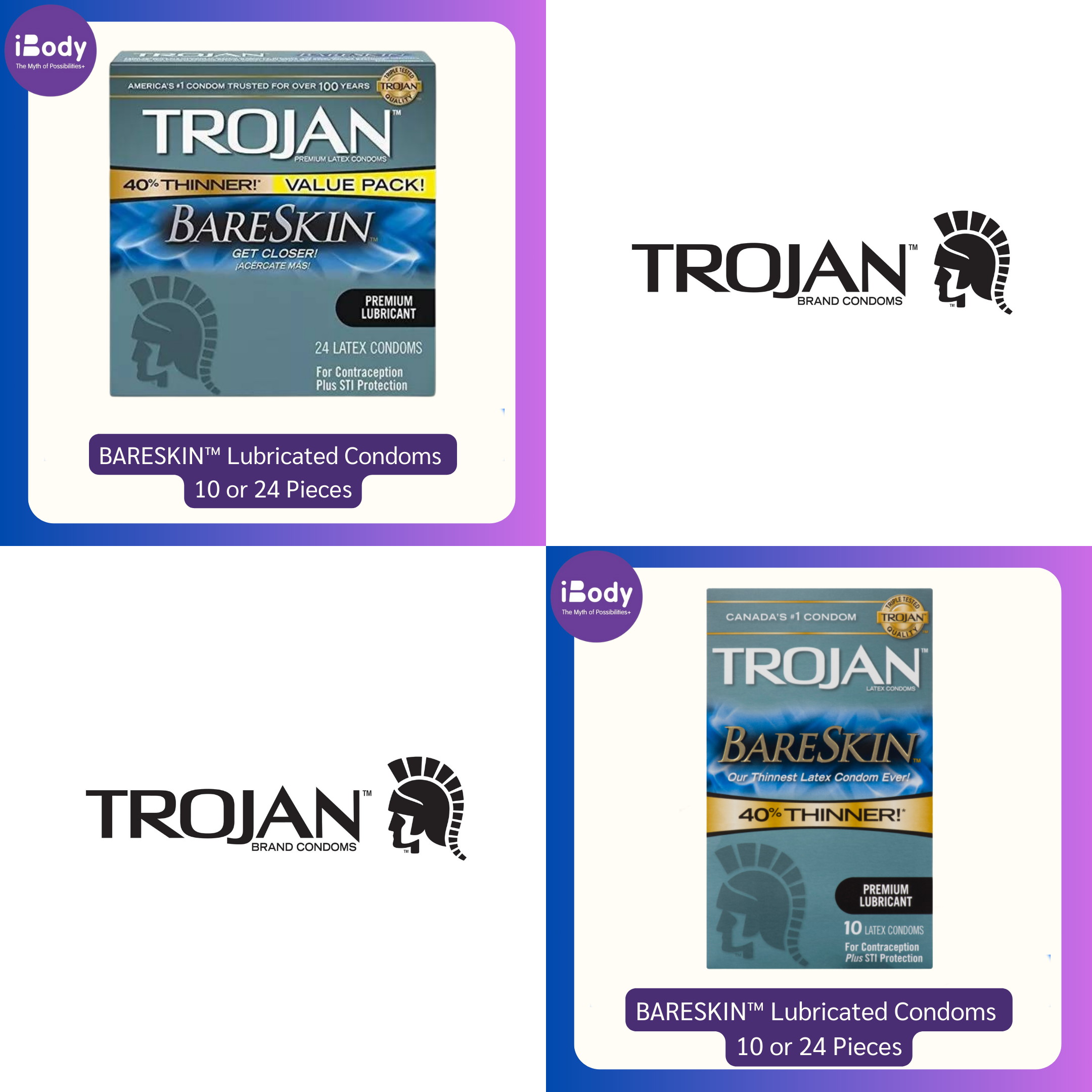TROJAN® BARESKIN™ Lubricated Condoms 10 or 24 Pieces โทรจัน ถุงยางอนามัย รุ่นบางเฉียบ คอนดอม USA