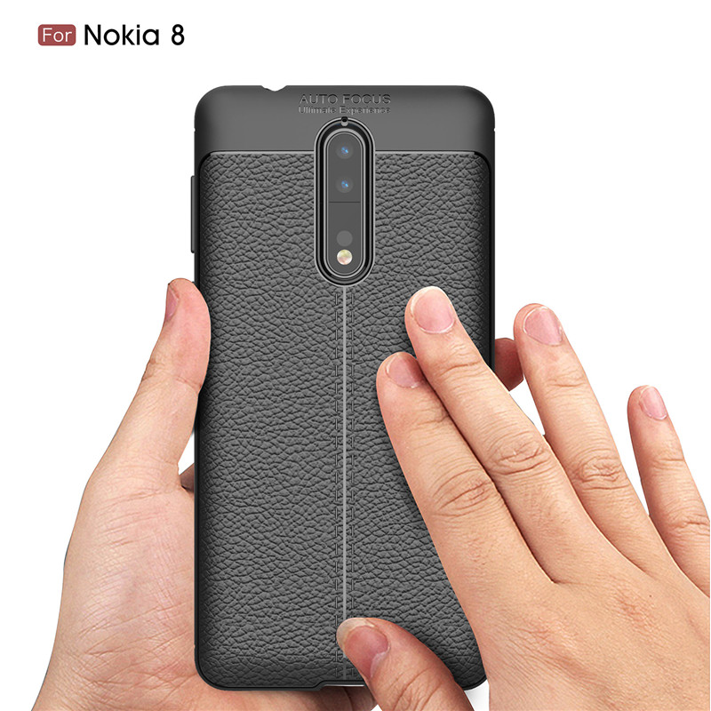 Case Nokia 8 #เคสฝาหลัง TPU ลายหนัง PU ผิวลิ้นจี่ช่วยป้องกันลายนิ้วมือคุณภาพดี