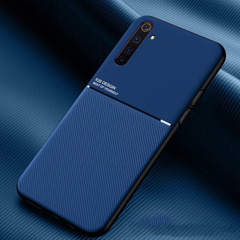 Case Realme 5 Pro #เคสแบบฝาหลัง TPU เคลือบหนัง PU สไตล์ธุรกิจที่เรียบง่ายมีแผ่นเหล็กในตัว Minimalist Business Style Leather Coated TPU Built-in metal magnetic plate