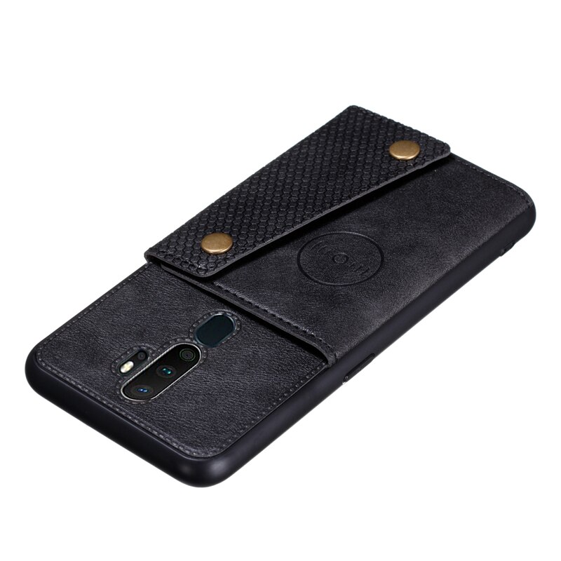Case OPPO A9 (2020) / A5 (2020) #เคสฝาหลัง TPU เคลือบหนัง PU มีที่เก็บบัตร PU Leather Coated TPU Card Holder Magnetic Kickstand