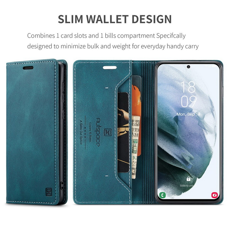เคส Samsung Galaxy S21 #เคสฝาพับหนัง PU แบบกระเป๋าสตางค์ AUTSPACE Series RFID Blocking Retro Matte Leather Wallet