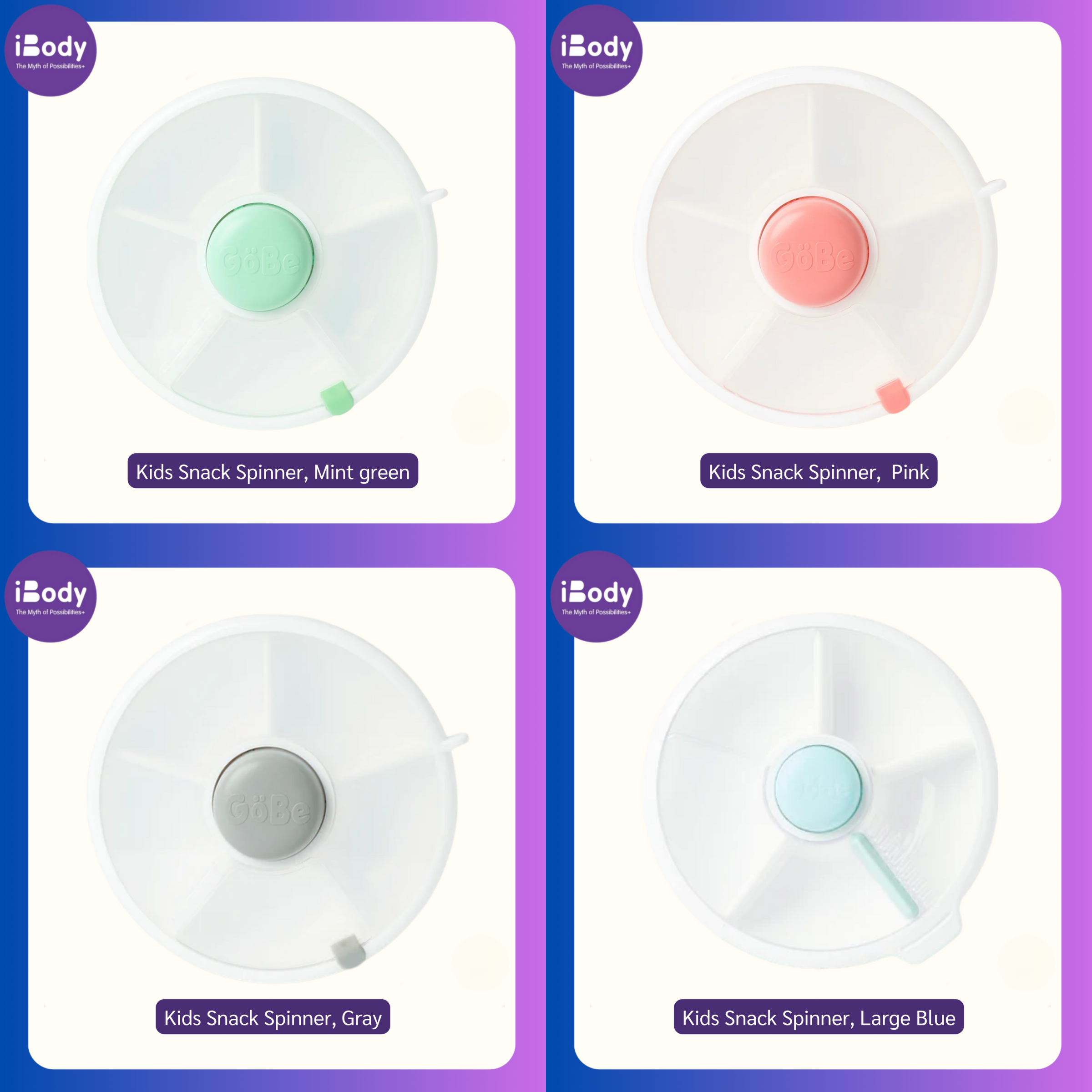 GoBe® Kids Snack Spinner กล่องใส่อาหารว่างและขนม แบบแบ่งช่อง สำหรับเด็ก มีฝาปิด snack container
