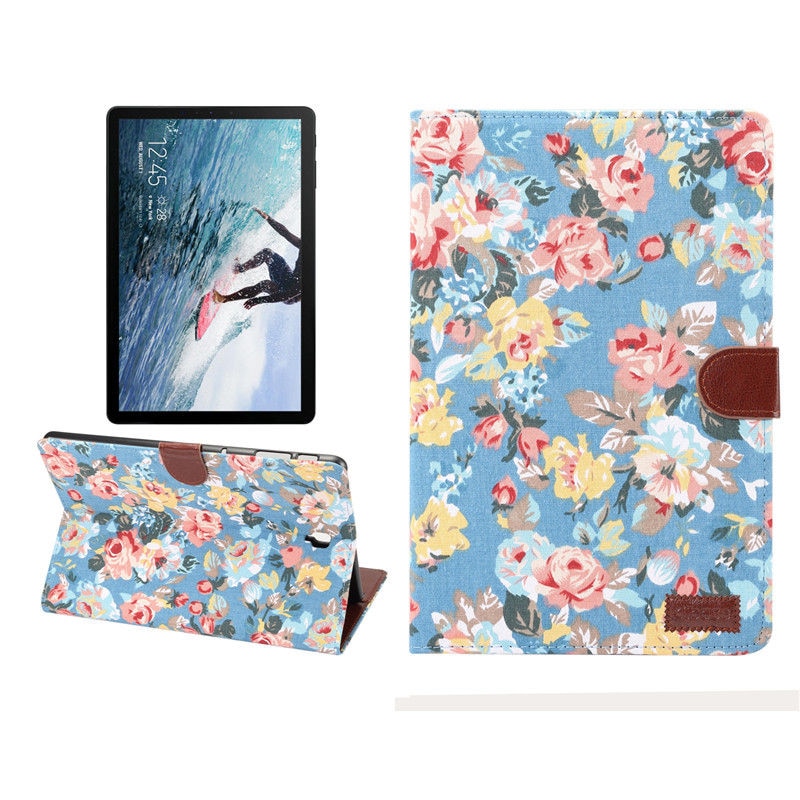 เคส Samsung Galaxy Tab S4 10.5 นิ้ว T830 #เคสฝาพับแบบกระเป๋าสตางค์หนัง PU ผิวผ้าลายดอกไม้ Flower Cloth Skin PU Leather