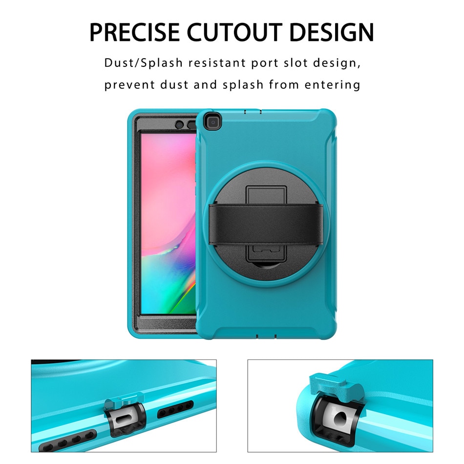 เคส Samsung Galaxy Tab A 8.0 (2019) SM-T290 SM-T295 SM-T297 #เคสฝาหลังพลาสติกมีขาตั้งหมุนได้ 360° Swivel Kickstand PC + TPU Tablet Combo Shell with Hand Strap มีสายรัดมือ