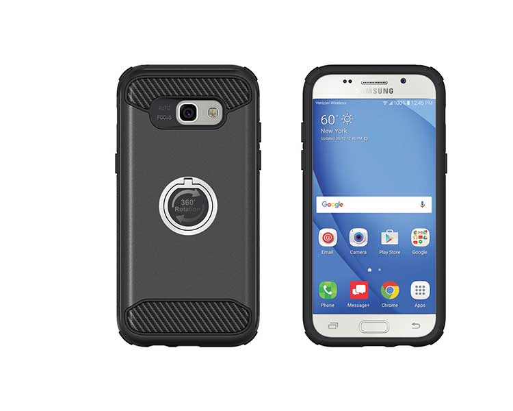 Case Samsung Galaxy A7 2017 #เคสไฮบริด PC + TPU มีแหวนโลหะ #สีดำ พร้อมส่ง