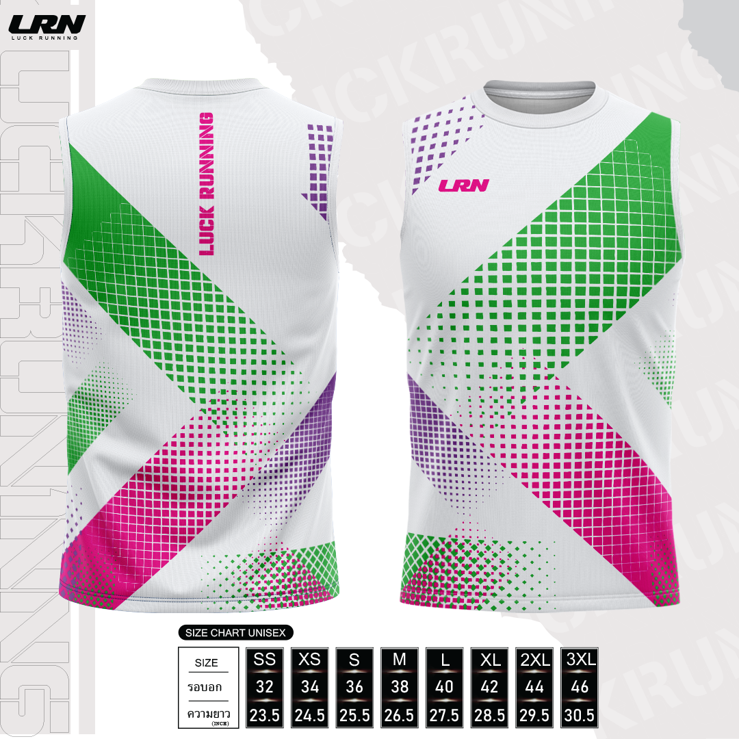 เสื้อวิ่งพิมพ์ลาย LRN Collection 02 เนื้อผ้า Micro Mesh สำหรับวิ่งมาราธอน (MM04)-พื้นขาว