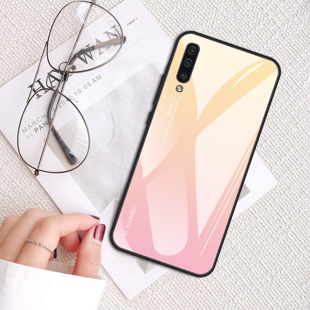 เคส Samsung Galaxy A50 / A50s / A30s #เคสฝาหลัง กระจกสีไล่โทนสี Glass + PC + TPU Hybrid Case