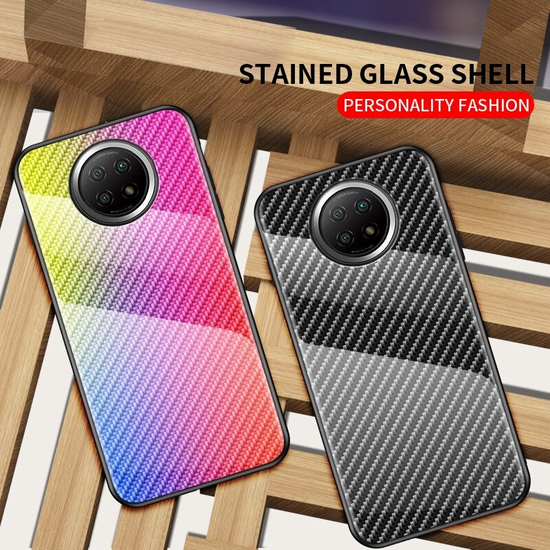 เคส Redmi Note 9T 5G #เคสฝาหลัง Gradient Color ลายคาร์บอนไฟเบอร์ Carbon fiber texture Glass Hybrid Soft Silicone Cover