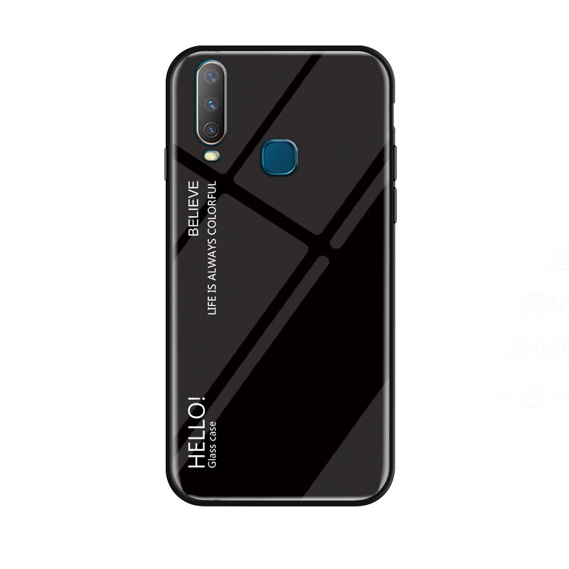 Case vivo Y17 #เคสฝาหลัง กระจกสีไล่โทนสี Glass + PC + TPU Hybrid Case