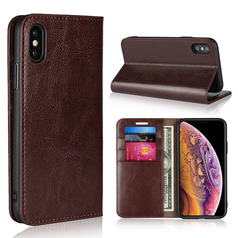 Case iphone x #เคสฝาพับแบบกระเป๋าสตางค์คุณภาพดี Crazy Horse Genuine Leather Cover