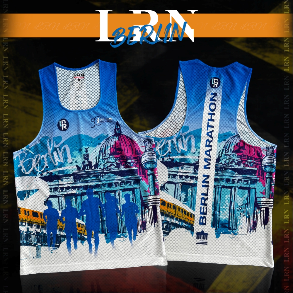 เสื้อวิ่งพิมพ์ลาย Berlin-Marathon x LRN เนื้อผ้า Air Flow Plus สำหรับวิ่งมาราธอน (AP22)