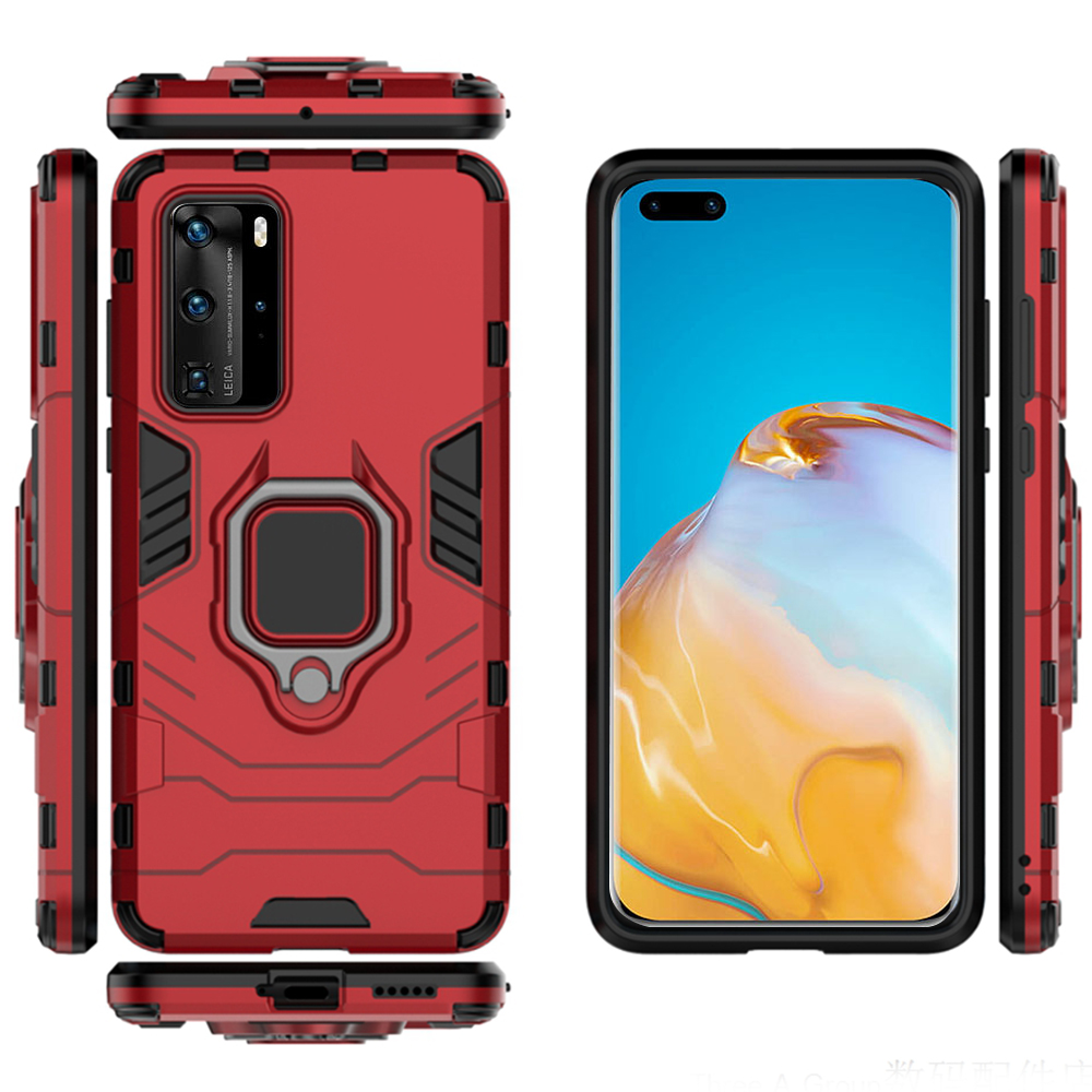 Case Huawei P40 #เคสฝาหลังพลาสติกแข็ง +TPU Hybrid Case มีแหวนสวมนิ้วโลหะ