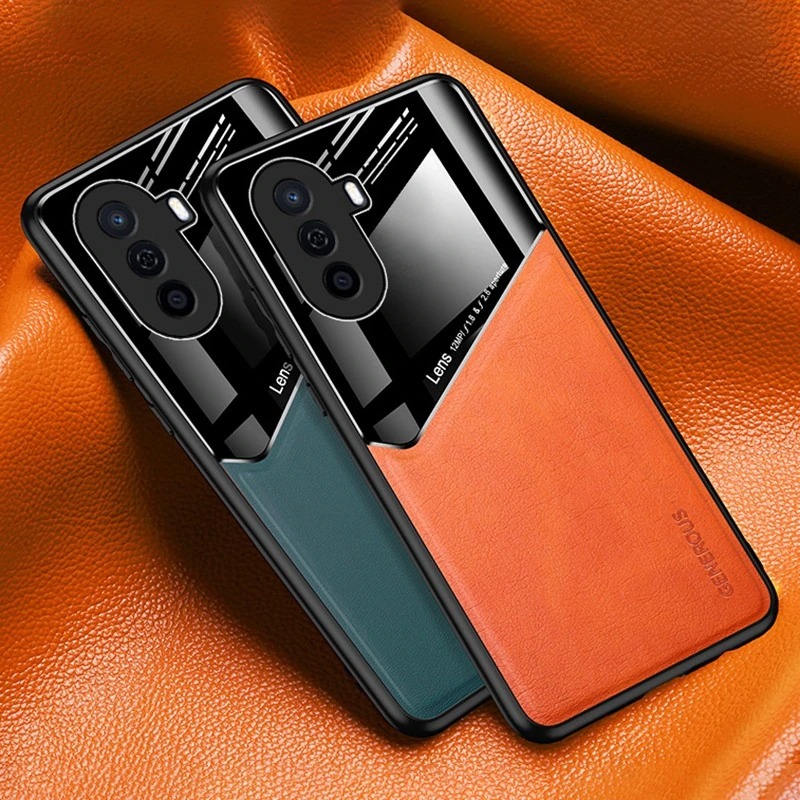 เคส Huawei Nova Y70 #เคสฝาหลังไฮบริด PU +TPU + glass สีทูโทน Shockproof Leather Mirror Glass Silicone Phone Back Cover