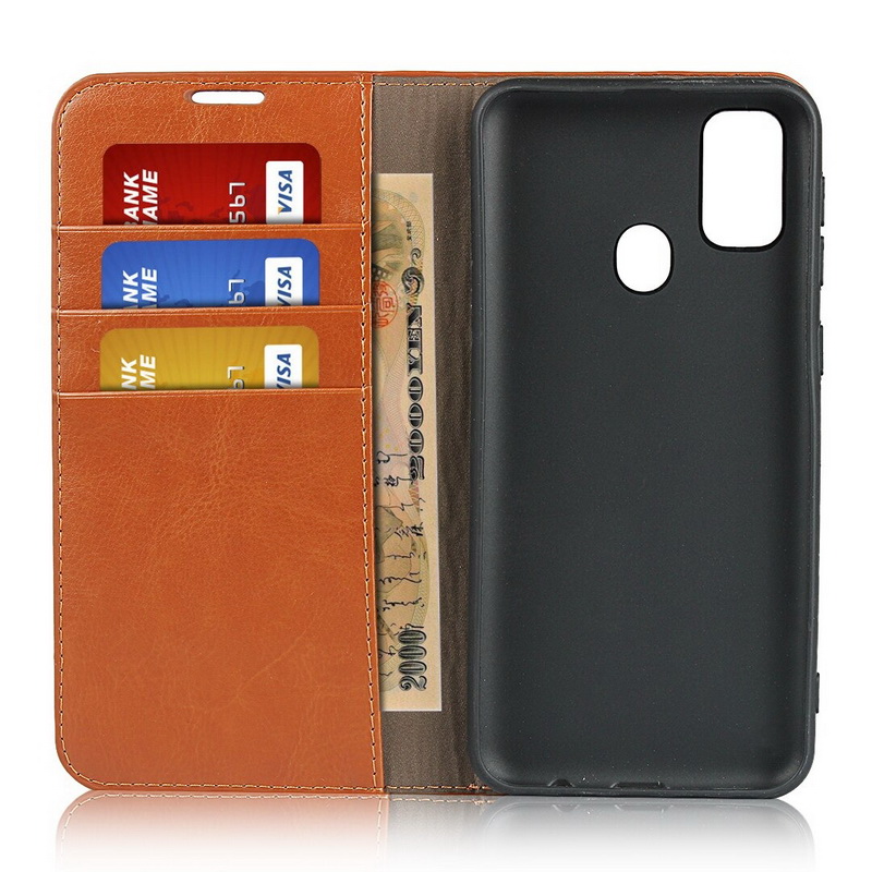 Case Samsung Galaxy M21 #เคสฝาพับหนังแท้แบบกระเป๋าสตางค์คุณภาพดี Crazy Horse Genuine Leather Cover