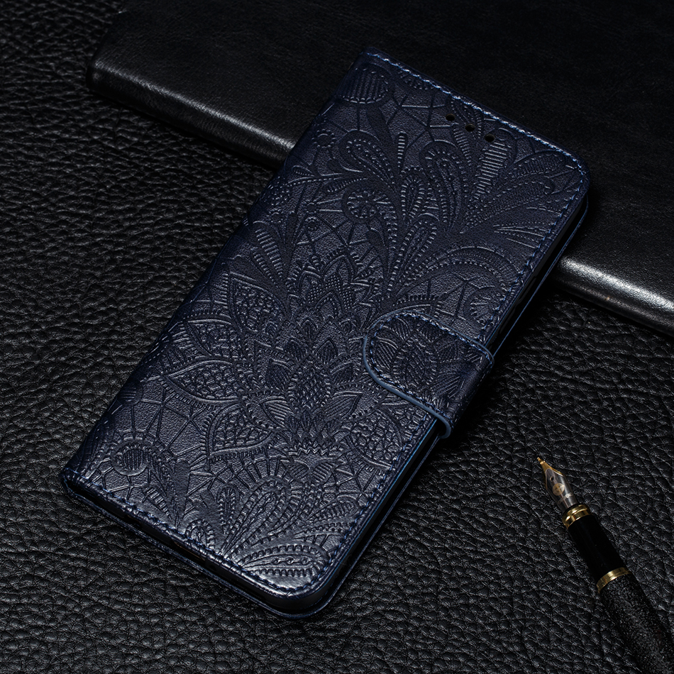 เคส Huawei Y7p #เคสฝาพับแบบกระเป๋าสตางค์หนัง PU พิมพ์ลายดอกไม้ลูกไม้ Imprint Lace Flower