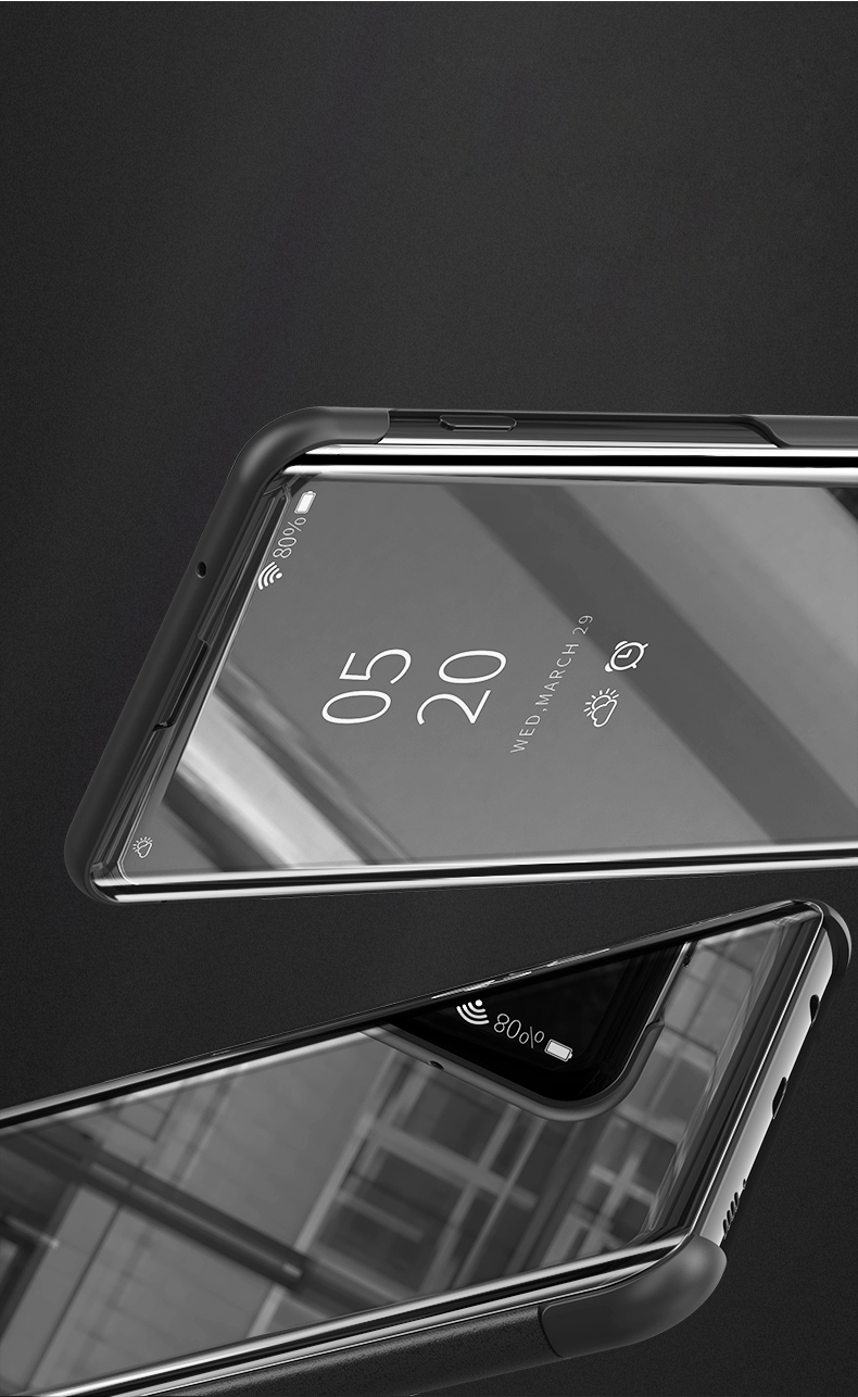 Case Samsung Galaxy A80 #เคสฝาพับปกโปร่งแสงผิวเงา View Window Plated Mirror Surface Leather
