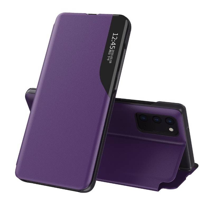เคส Samsung Galaxy S20 Plus #เคสฝาพับเคลือบผิวหนัง PU มีช่องวิวด้านข้างพับวางตั้งได้ Smart Flip kickstand leather Cover