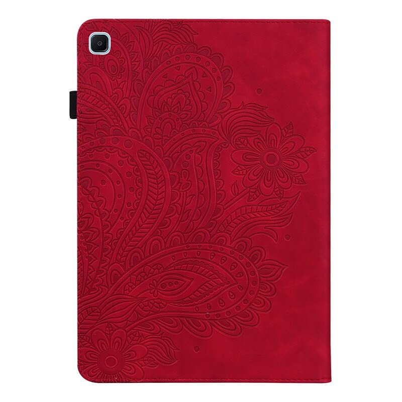 เคส Samsung Galaxy Tab S6 Lite 10.4 SM-P610 P615 P617 #เคสแบบฝาพับหนัง PU พิมพ์ลาย 3D Flower Embossed Tablet Flip Stand Soft TPU Back