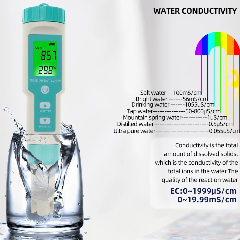 7 in 1 PH TDS EC Salinity ORP S. IP67 Water Quality Tester