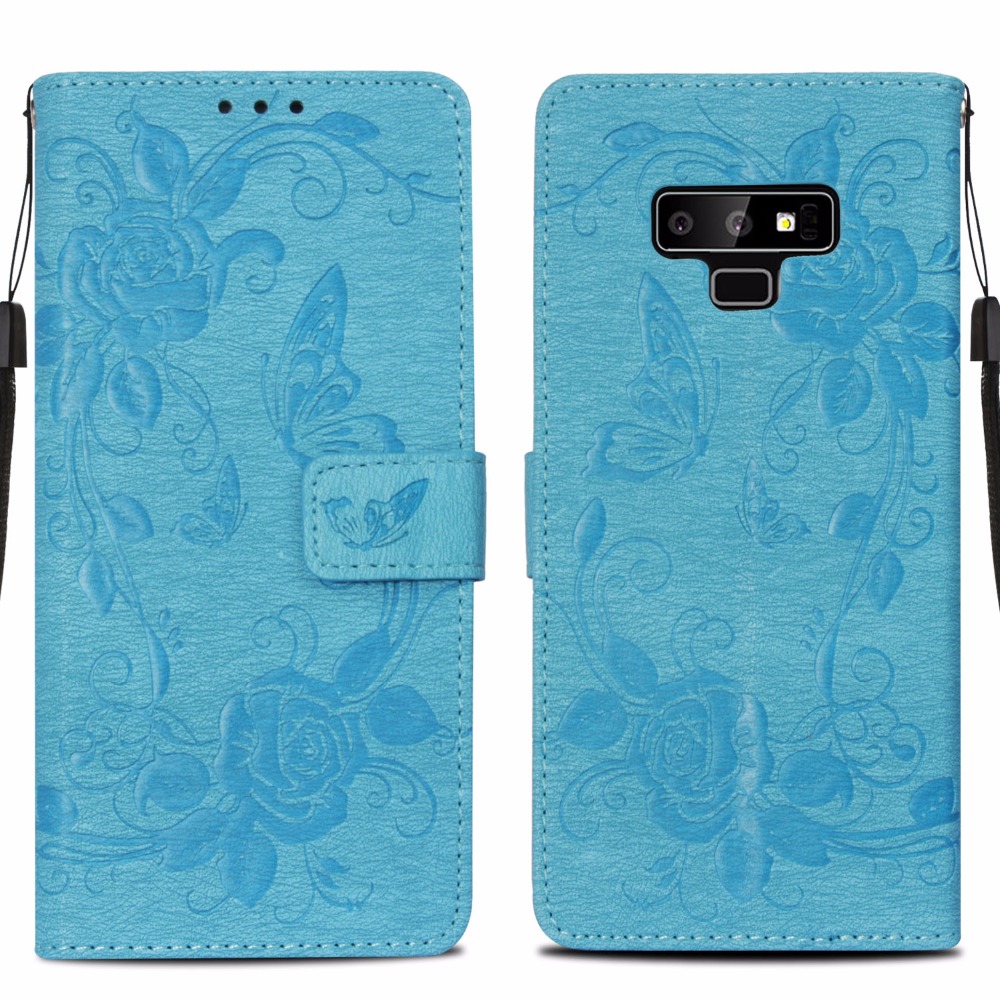 Case Samsung Galaxy Note 9 #เคสฝาพับลายดอกไม้ผีเสื้อ Imprint Butterfly Flower Wallet