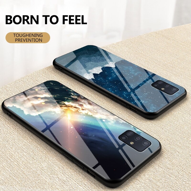 Case Samsung Galaxy M51 #เคสฝาหลัง Gradient Color Glass + PC + TPU Hybrid Case