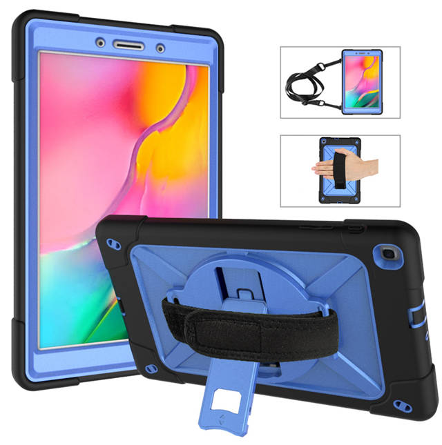 เคส Samsung Galaxy Tab A 8.0 (2019) SM-T290 SM-T295 SM-T297 #เคสฝาหลังกันกระแทก 360 Degree Rotary Kickstand PC + Silicone มีสายคล้องมือ มีสายคล้องไหล่