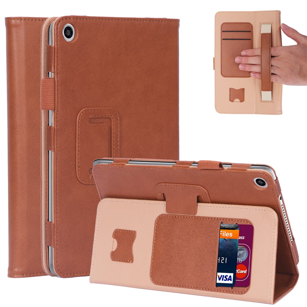 Case Huawei MediaPad M5 Lite 8 นิ้ว #เคสแบบฝาพับหนัง PU มีที่สวมนิ้วสำหรับ Leather Stand Card Holder Tablet Case with Elastic Band
