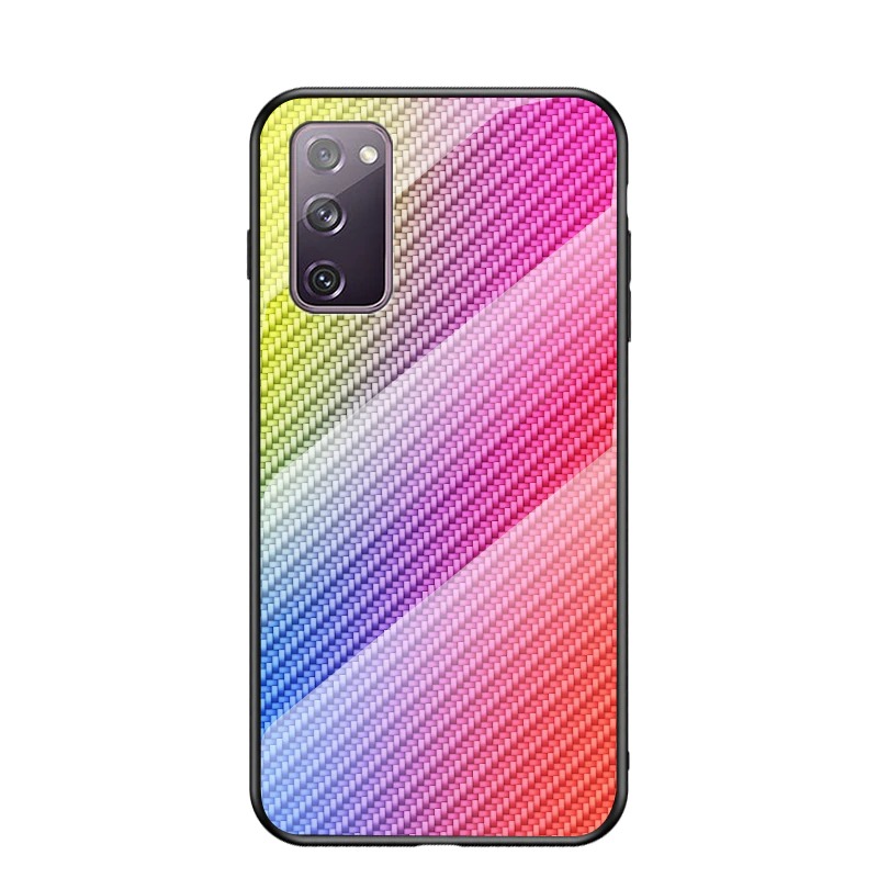 เคส Samsung Galaxy S20 FE / S20 FE 5G #เคสฝาหลัง Gradient Color ลายคาร์บอนไฟเบอร์ Carbon fiber texture Glass Hybrid Soft Silicone Cover