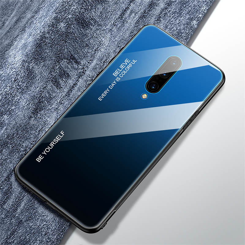Case OnePlus 7 Pro #เคสฝาหลัง กระจกสีไล่โทนสี Glass + PC + TPU Hybrid Case
