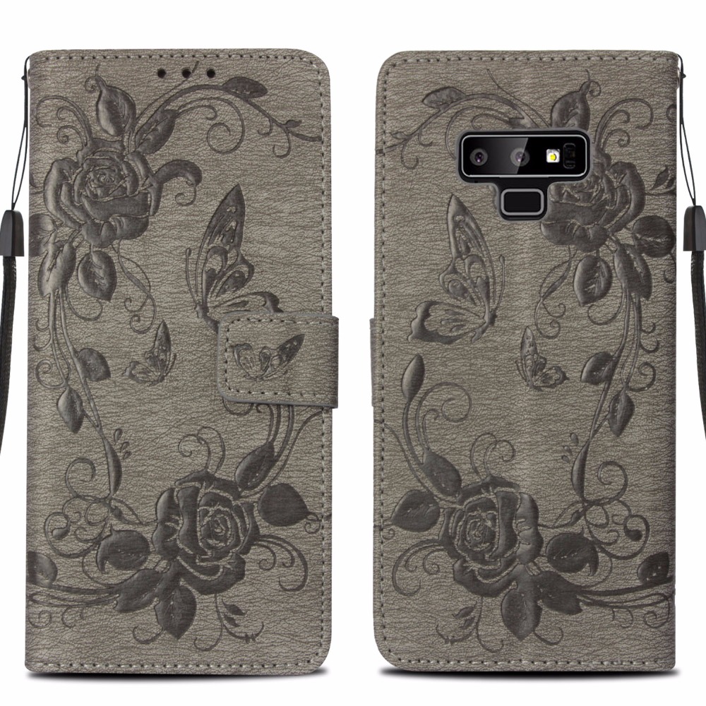 Case Samsung Galaxy Note 9 #เคสฝาพับลายดอกไม้ผีเสื้อ Imprint Butterfly Flower Wallet