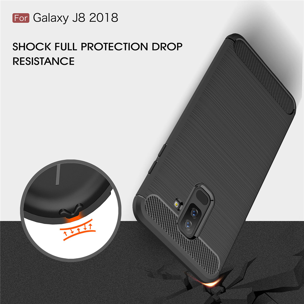 เคส Samsung Galaxy J8 (2018) #เคสฝาหลัง TPU นิ่มคาร์บอนไฟเบอร์ผิวแบบขัดแปรง