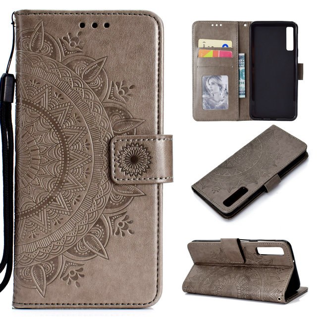 Case Samsung Galaxy A7 (2018) A750 #เคสฝาพับหนัง PU ปั้มลาย Imprint Mandala Flower