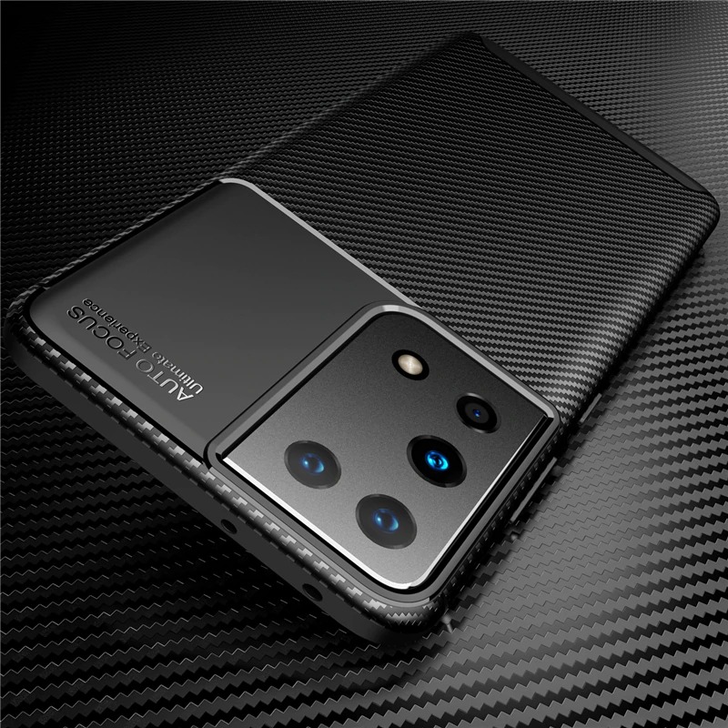 Case Samsung Galaxy S21 Ultra 5G #เคสฝาหลังนิ่ม Carbon Fiber Anti-drop TPU Protection